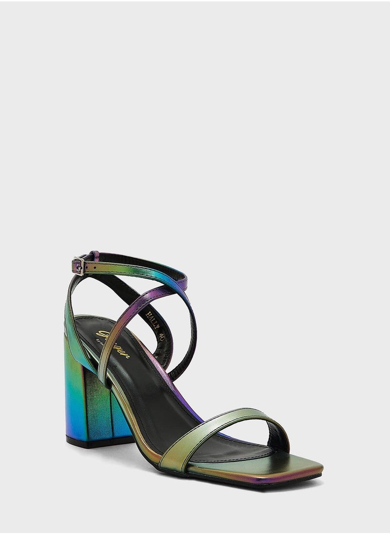 Ginger - Ankle Strap Metallic Block Heel Sandals - Image 1