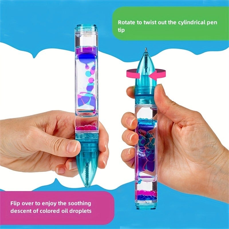 Creative Colorful Oil Drop Pen – Stress Relief Liquid Hourglass Desk Toy for Students - Image 4