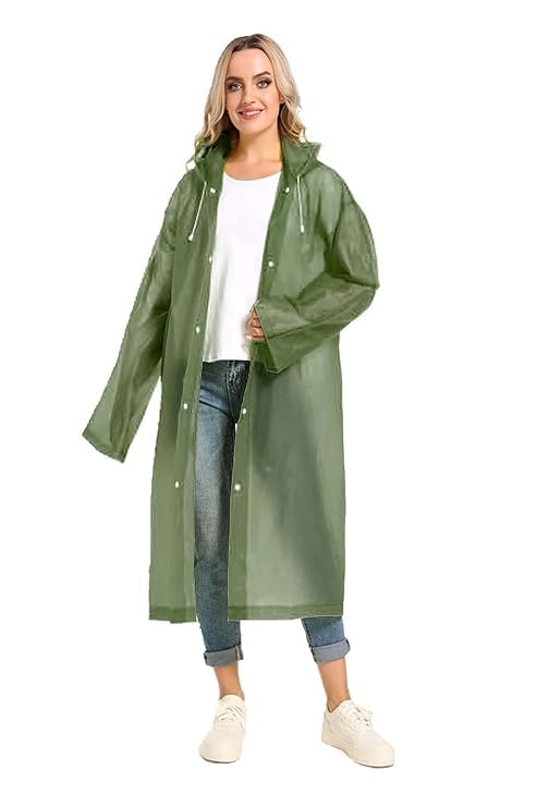 CAPICHINO Waterproof Rain Coat Hooded Universal Outdoor Water Resistant Rainwear Suit for Men Women Boys & Girls (Universal, Dark Green) - Image 1