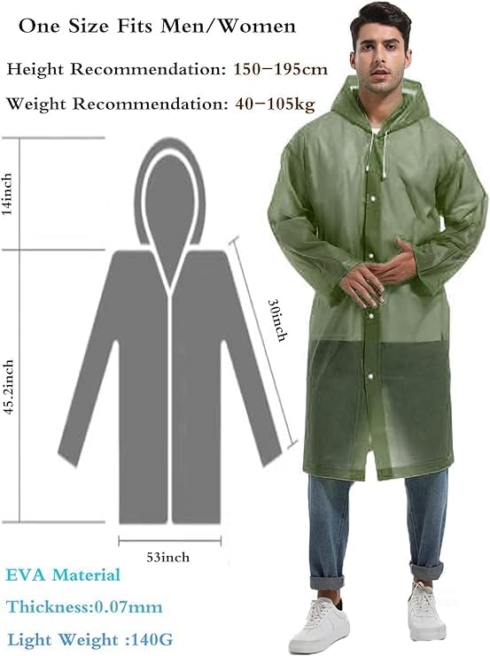 CAPICHINO Waterproof Rain Coat Hooded Universal Outdoor Water Resistant Rainwear Suit for Men Women Boys & Girls (Universal, Dark Green) - Image 2
