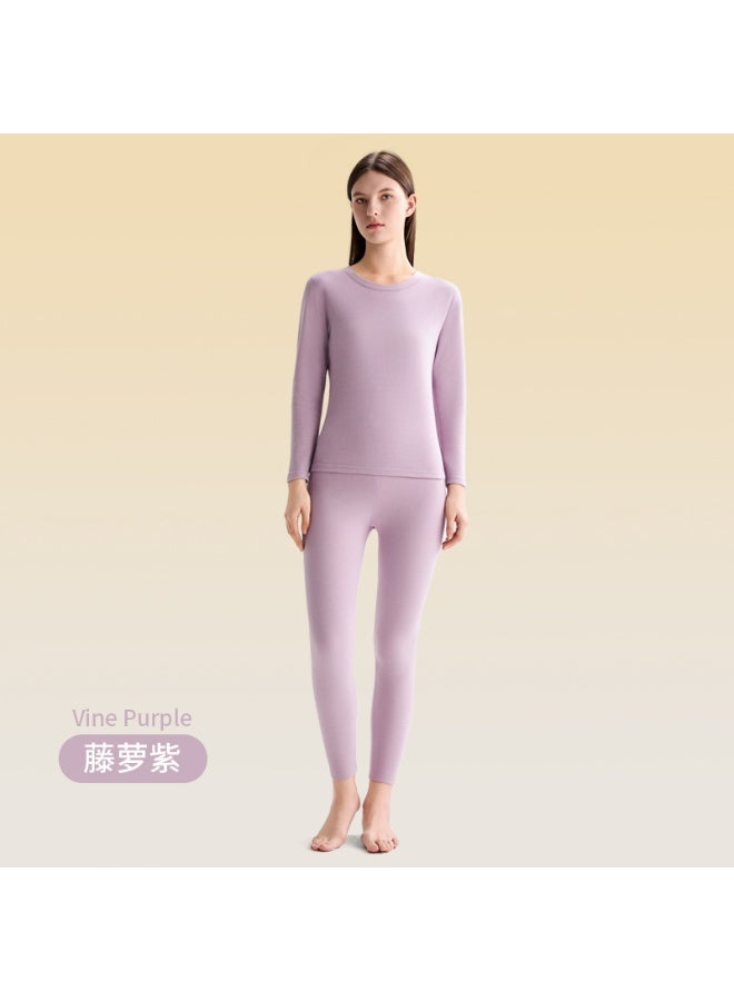 NIBEMINENT Warm Silk Underwear Set for Men And Women round Neck Fleece Lined Brushed Inner Autumn Winter Thermal Sleepwear Set - Image 1