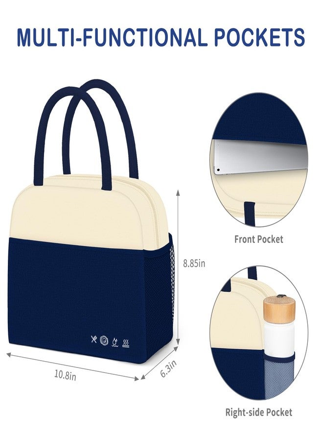 DALINDA Lunch Bag Women, Lunch Box for Women Men Reusable Insulated Lunch Tote Bag, Handbags Case High Capacity for Travel Work Picnic,white blue - Image 5