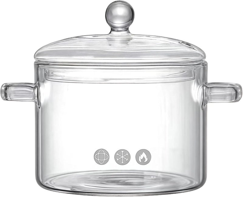 Stew Pot, Glass Design With Double Handles & Lid, Multifunctional For Heating Wine, Brewing Tea, Making Coffee & Milk, Safe For Open Fire & Microwave - Image 1