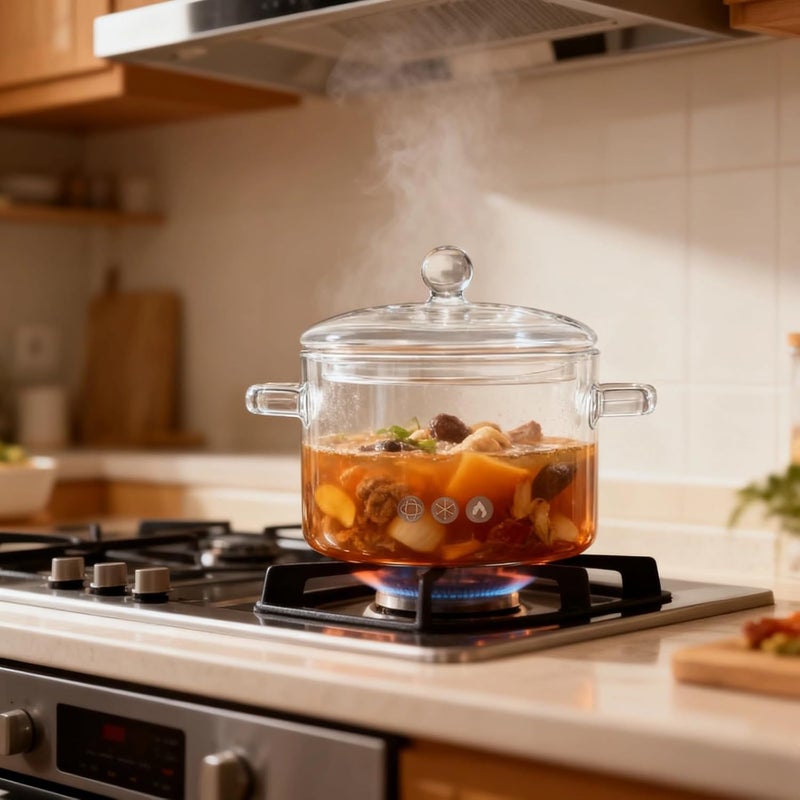 Stew Pot, Glass Design With Double Handles & Lid, Multifunctional For Heating Wine, Brewing Tea, Making Coffee & Milk, Safe For Open Fire & Microwave - Image 4
