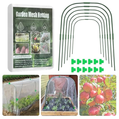YATHO Garden Mesh Netting Kit for Raised Beds 8 26FT Ultra Fine Plant Netting Covers with 6 Pcs Wide Garden Hoops 12 Clips Row Cover Net Protect Greenhouse Fruit Vegetable Flowers from Birds Bugs - Image 1