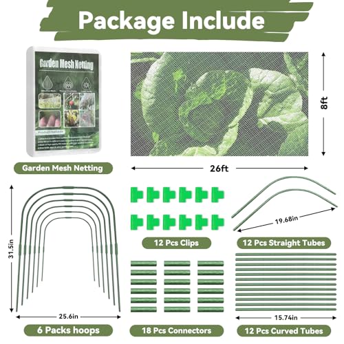 YATHO Garden Mesh Netting Kit for Raised Beds 8 26FT Ultra Fine Plant Netting Covers with 6 Pcs Wide Garden Hoops 12 Clips Row Cover Net Protect Greenhouse Fruit Vegetable Flowers from Birds Bugs - Image 3