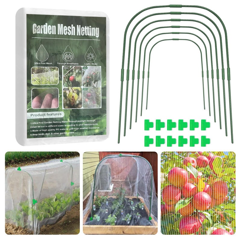 YATHO Garden Mesh Netting Kit for Raised Beds 8 26FT Ultra Fine Plant Netting Covers with 6 Pcs Wide Garden Hoops 12 Clips Row Cover Net Protect Greenhouse Fruit Vegetable Flowers from Birds Bugs - Image 2