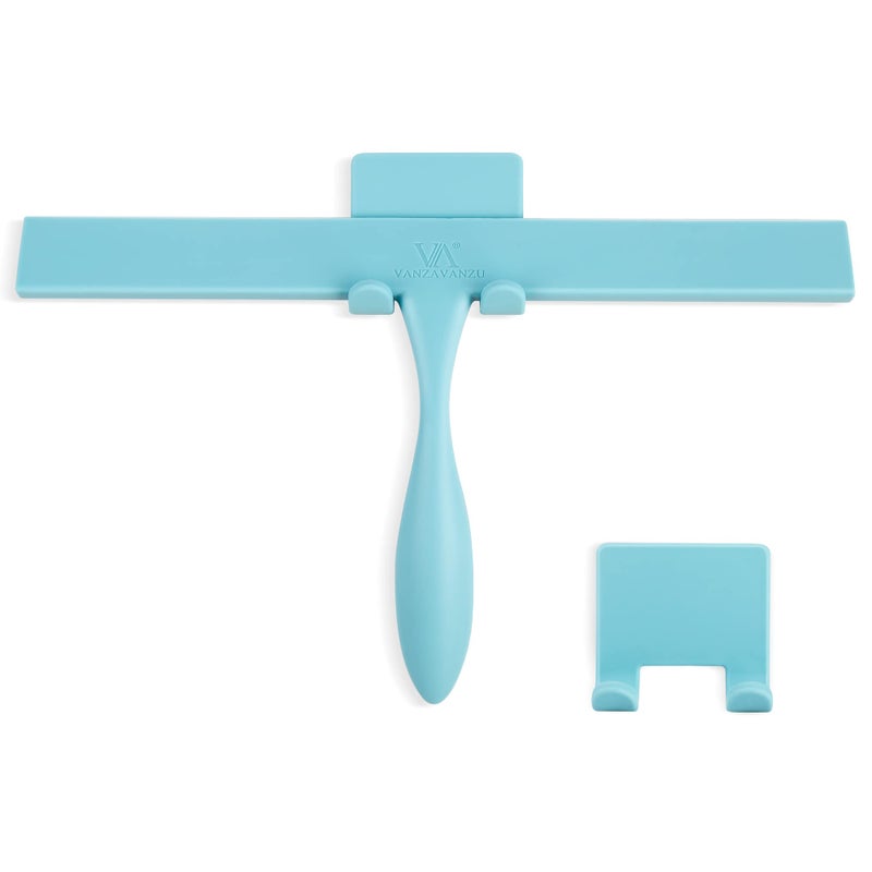 Squeegee for Shower Glass Door 11Inch Shower Squeegee for Glass Doors Bathroom Silicone Squeegees Wiper for Shower with NonSlip Handle NoDrilling Silicone Hanging Hook for Tiles Blue