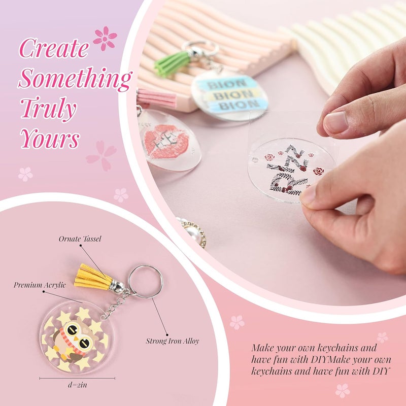 Joyclub Acrylic Keychain Blanks Kit - 140 Pcs Including Clear Round Acrylic Blanks, UV Stickers, Tassels, Key Rings, Jump Rings, Packing Cards and Bags for DIY Vinyl Crafting - Image 4