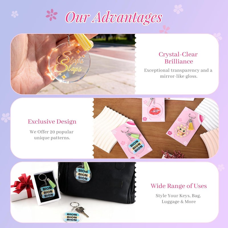 Joyclub Acrylic Keychain Blanks Kit - 140 Pcs Including Clear Round Acrylic Blanks, UV Stickers, Tassels, Key Rings, Jump Rings, Packing Cards and Bags for DIY Vinyl Crafting - Image 5
