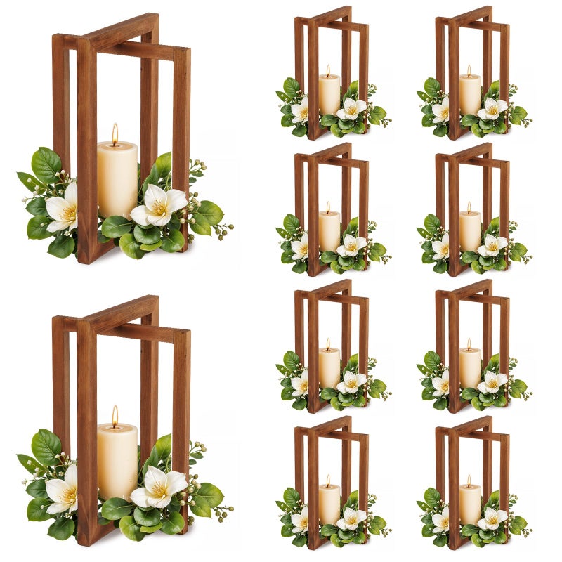 OurWarm 10Pcs Wedding Centerpieces for Tables, Foldable Centerpiece Table Decorations Center Pieces Decoration for Table, Rustic Wood Lantern Centerpieces for Tables Wedding Party Table Decor (Brown) - Image 1