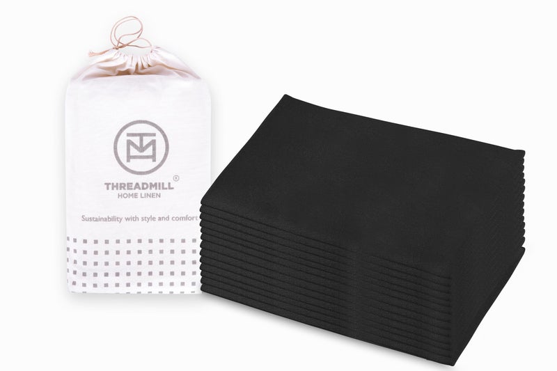 Threadmill Black Napkins Reusable Cloth Napkins Set of 12 Cotton 20 x 20 inch Solid Napkins Cloth Washable Dinner Napkins Perfect for Wedding Parties Cocktails Fall Thanksgiving Christmas
