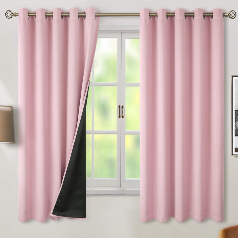 BGment بئسة الطفل الوردي بنسبة 100 ٪ انقطاع الستائر لغرفة نوم الحضانة 63 بوصة الطول 2 لوحات حرارية معزولة الضوء الكامل منع الحجب جروميت ضوضاء الستائر نافذة للفتيات 60 بوصة لكل منهما - Image 1
