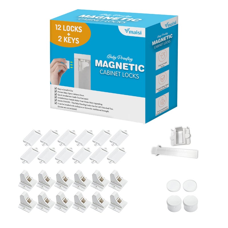 Vmaisi Adhesive Magnetic Cabinet Locks (12 Locks and 2 Keys) - Image 1