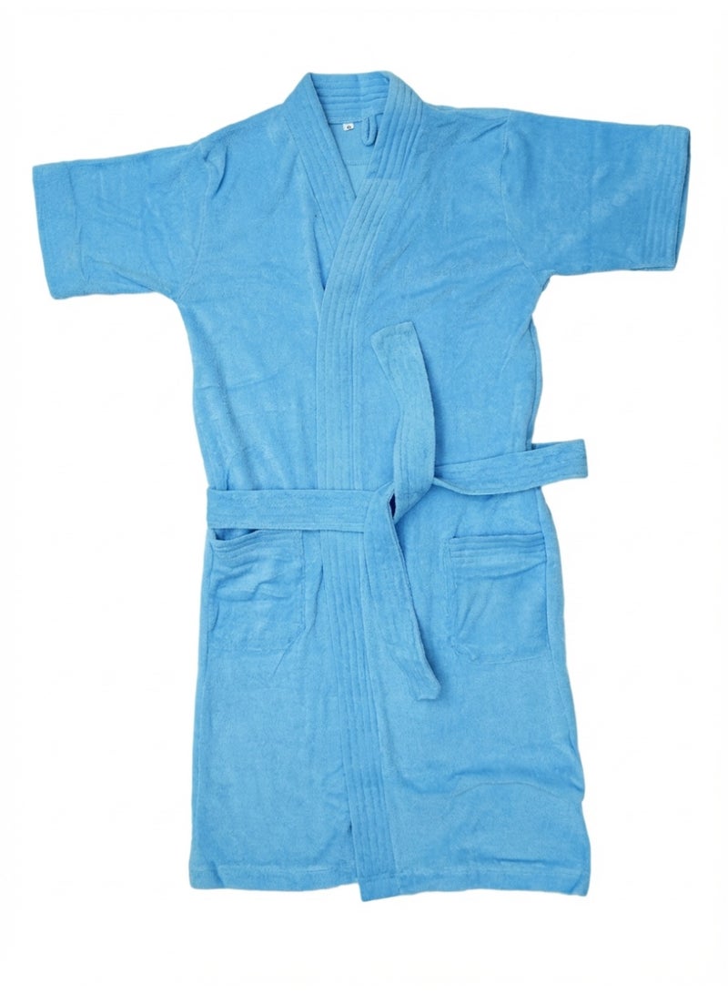 Ambrosia 100% Cotton Size Medium Blue Terry Bathrobe Unisex for Men and Women, Highly Absorbent Soft Spa Hotel Quality Shower Robe With Pockets - Image 1