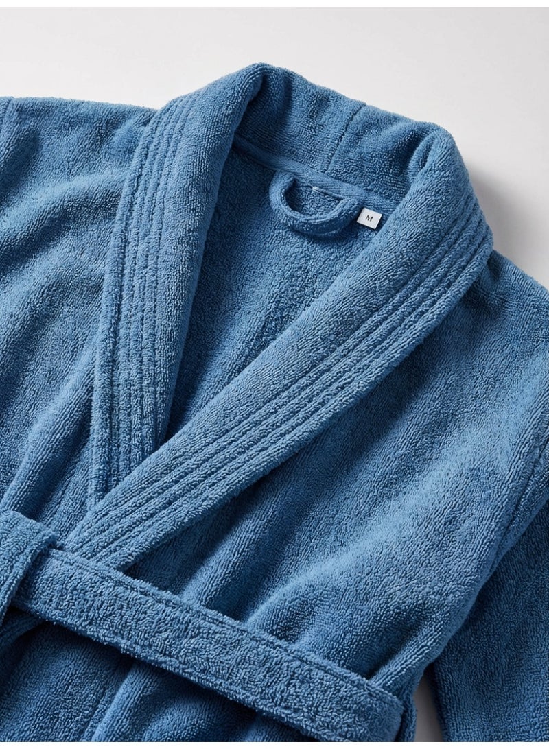 Ambrosia 100% Cotton Size Medium Blue Terry Bathrobe Unisex for Men and Women, Highly Absorbent Soft Spa Hotel Quality Shower Robe With Pockets - Image 2