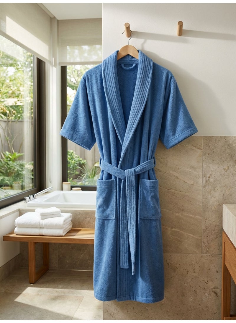 Ambrosia 100% Cotton Size Medium Blue Terry Bathrobe Unisex for Men and Women, Highly Absorbent Soft Spa Hotel Quality Shower Robe With Pockets - Image 5