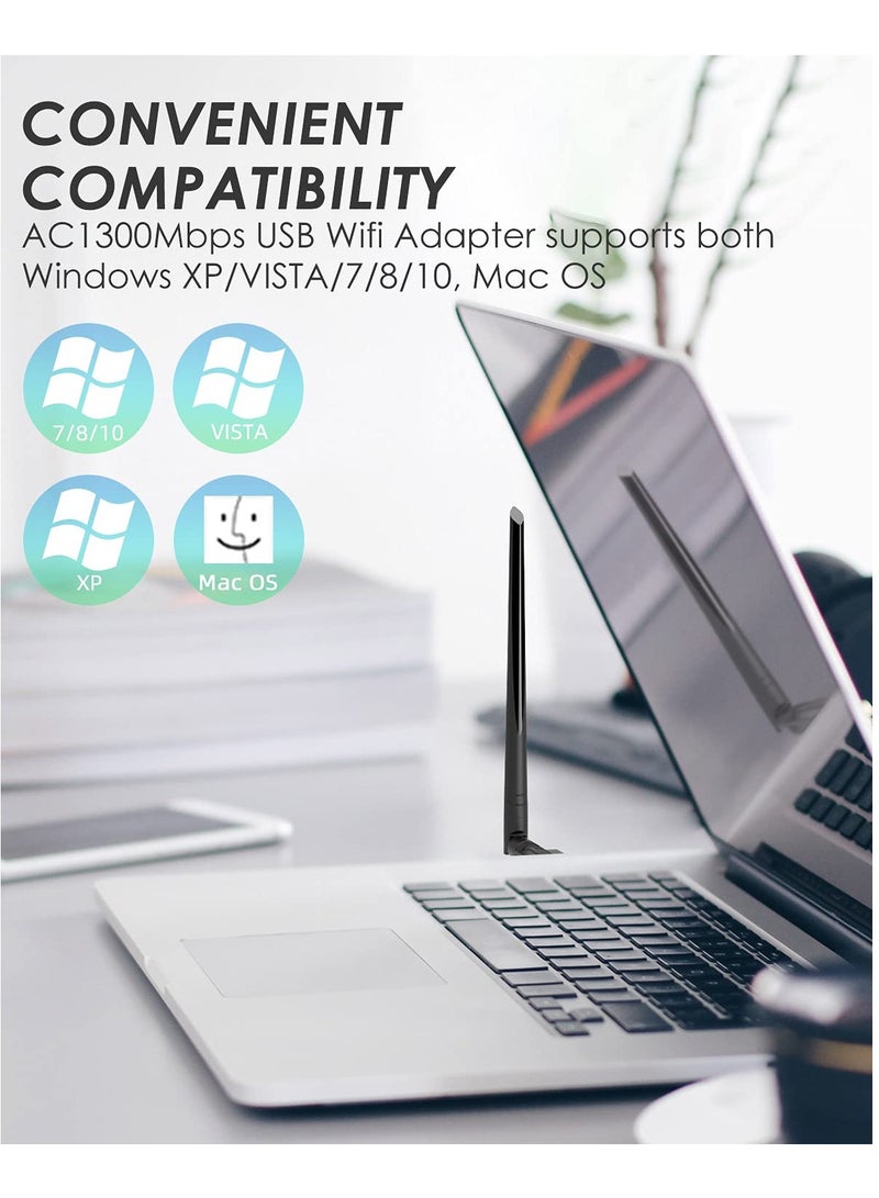 High,Speed USB WiFi Adapter for PC, 1300Mbps Dual Band Dongle 2.4G/5G with USB 3.0, Compatible with Windows and Mac OS - Image 5
