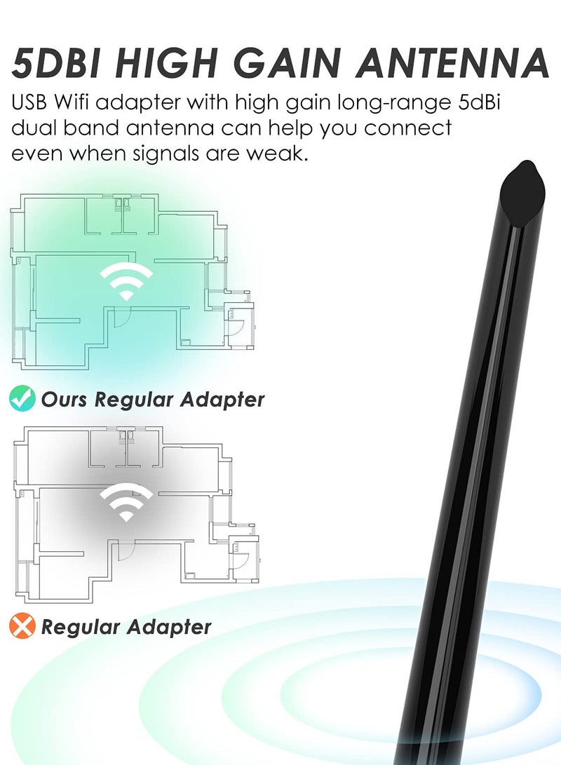 High,Speed USB WiFi Adapter for PC, 1300Mbps Dual Band Dongle 2.4G/5G with USB 3.0, Compatible with Windows and Mac OS - Image 3