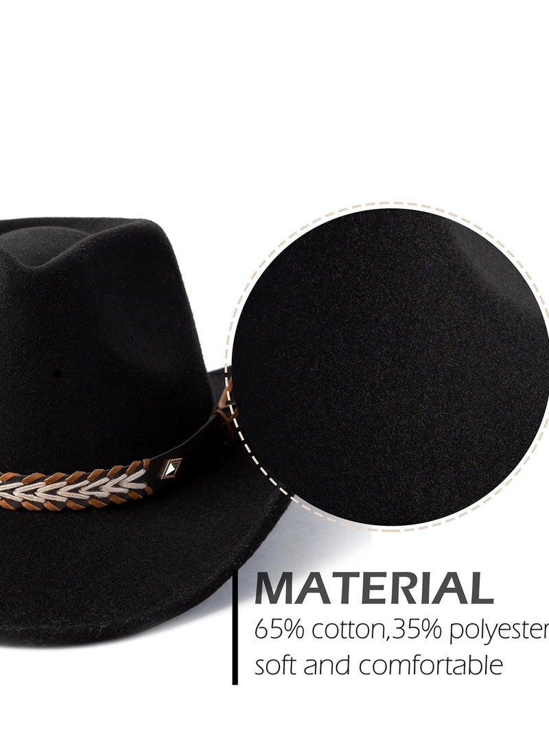 SYOSI Classic Cowboy Hat Men Western Cowgirl Felt Wide Brim Women Fedora Hats, Shapeable Handcrafts Leather Beach Sun - Image 2