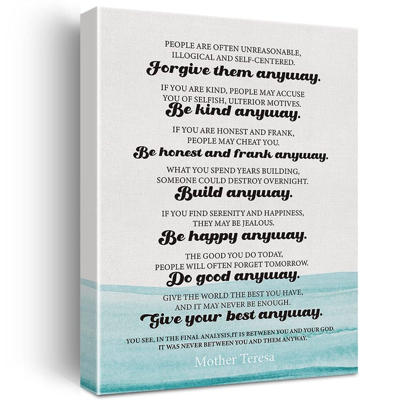 Inspirational Wall Art Mother Teresa Quote Do It Anyway Canvas Painting Prints for Home Office Wall Decor Framed Artwork Gifts12x15 Inch