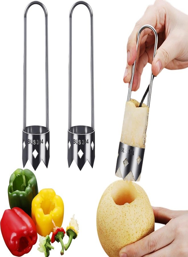 أداة بوكستيدسر لإزالة بذور الفواكه والخضراوات، أداة لإزالة بذور الفلفل الأحمر، أداة مطورة من الفولاذ المقاوم للصدأ لإزالة بذور الفواكه للتفاح والكمثرى والطماطم والفلفل (قطعتان) - Image 1
