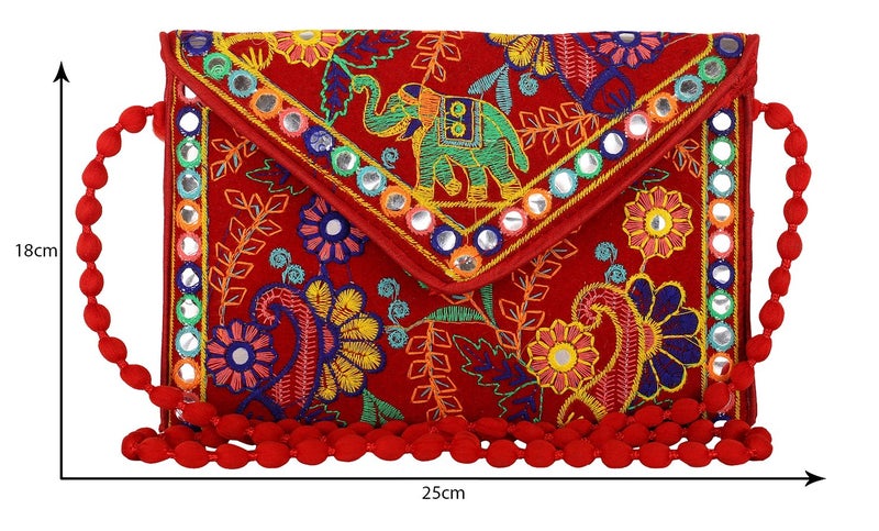 Craft Trade Bloody Red Clutch Purses for Women Rajasthani Hand Embroidered Mini Crossbody Bag Women's Cluches for Wedding Party Gifts - Image 4