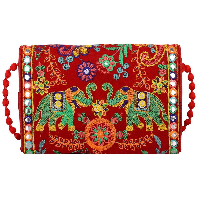 Craft Trade Bloody Red Clutch Purses for Women Rajasthani Hand Embroidered Mini Crossbody Bag Women's Cluches for Wedding Party Gifts - Image 5