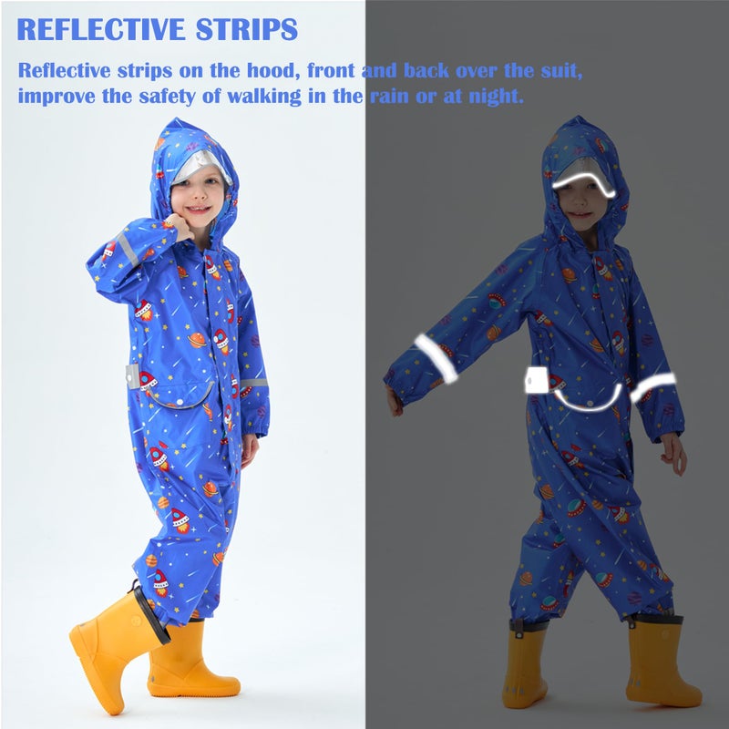 Fewlby Kids Toddler Rain Suit for Boys Girls One Piece Hoodie Zipper Cartoon Waterproof Coverall Rain Jacket 1-10 Years S Size - Image 4