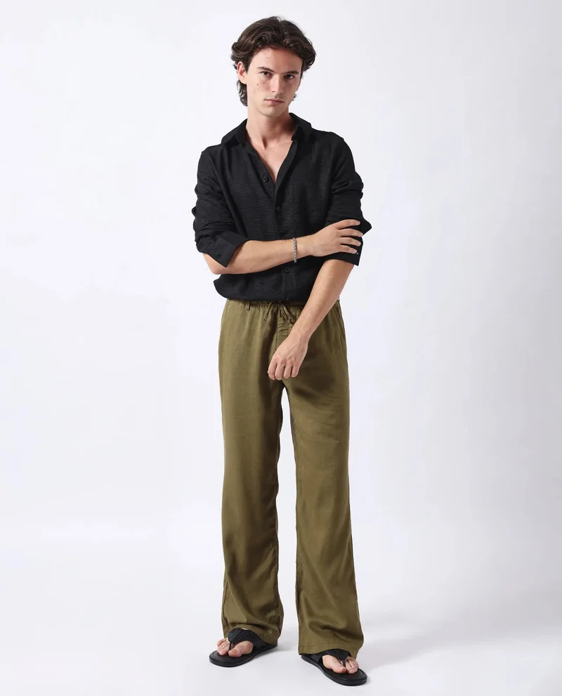 Rare Rabbit Rare Rabbit Men's Nert Black Linen Fabric Full Sleeve Collared Neck Button Closure Printed Shirt