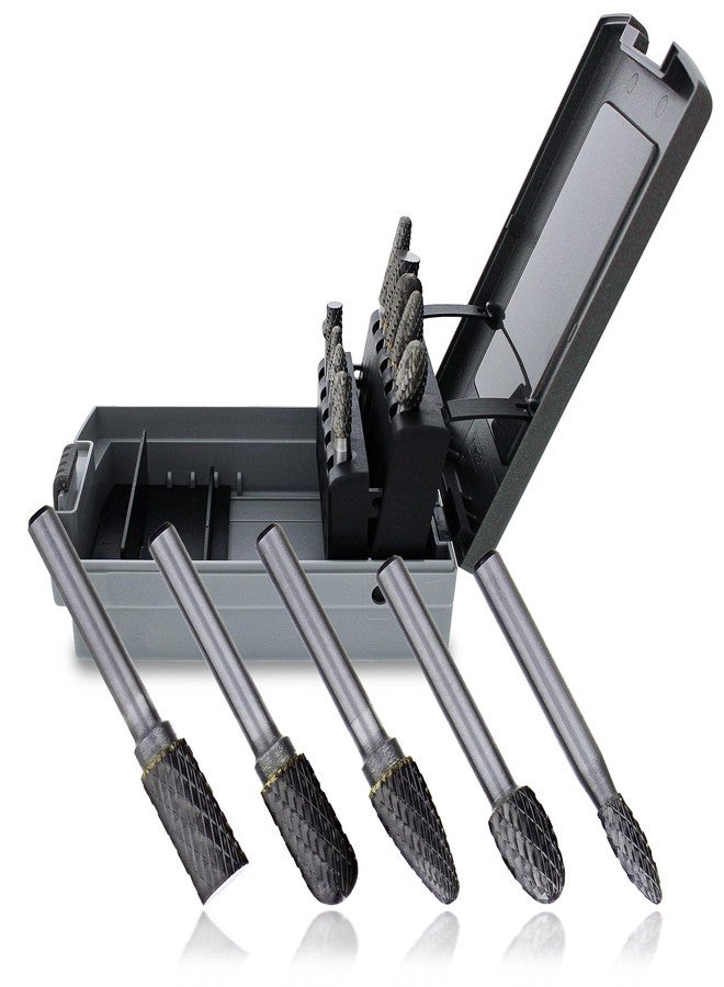 ABN Double Cut Rotary Burr Set, 10pc - 1/4in Tungsten Carbide Cutting Burs Rotary Metal Die Grinder Bits for Engraving, Polishing, Drilling