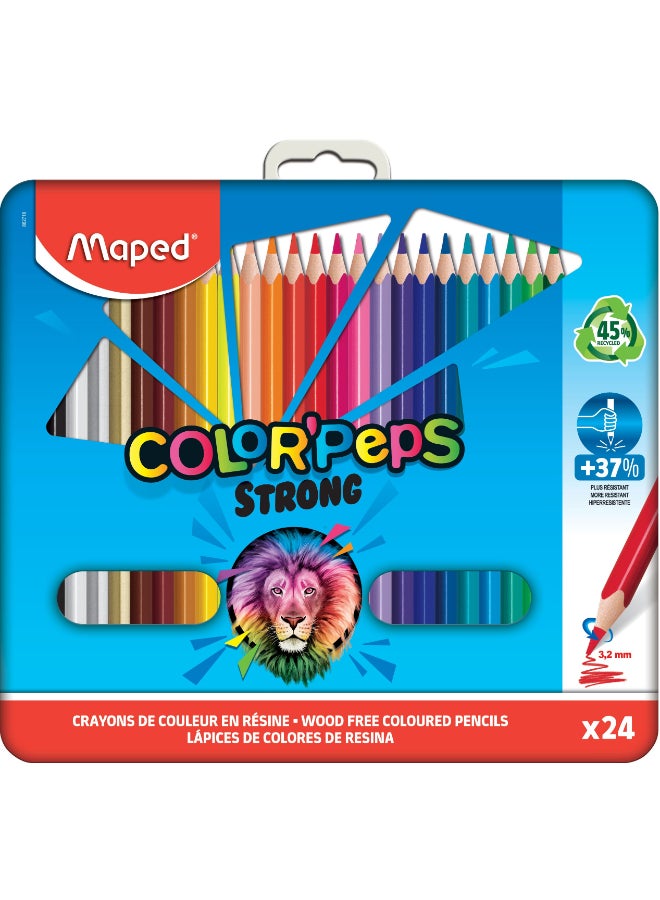 اقلام تلوين سترونغ 24 لون علبة معدنية مسطحة