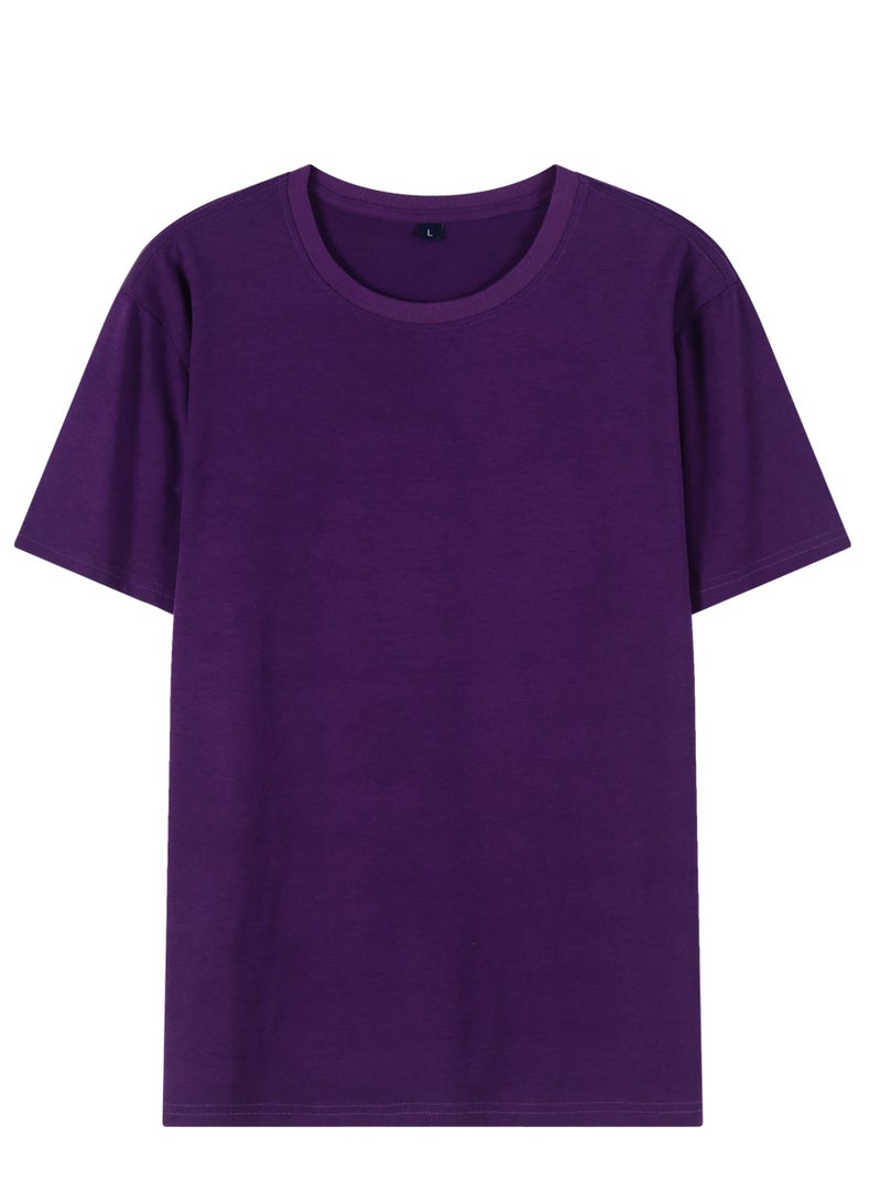 Loquat 40 Double Yarn Solid Color Short-Sleeved 220g Men's And Women's T-shirts Purple  - Image 1
