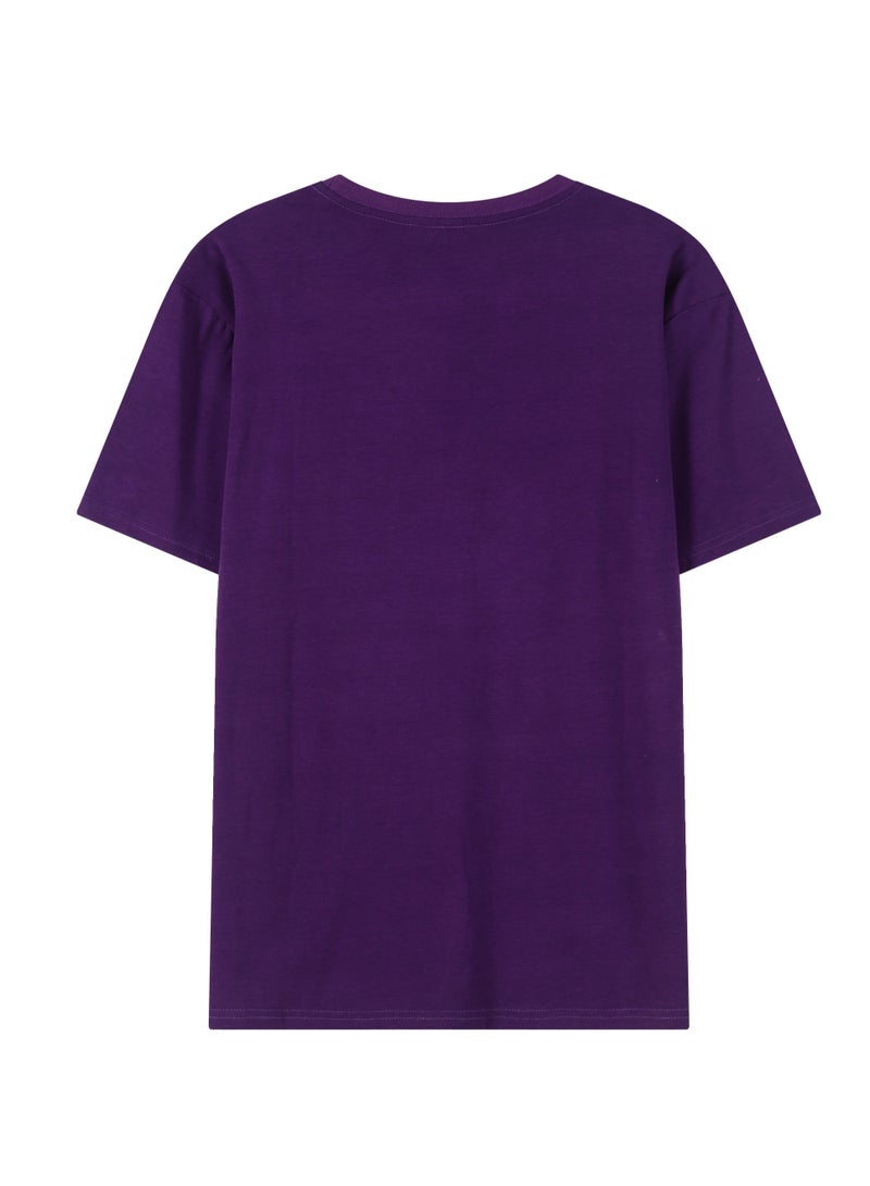 Loquat 40 Double Yarn Solid Color Short-Sleeved 220g Men's And Women's T-shirts Purple  - Image 2