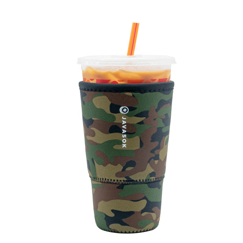 Sok It JavaSok Iced Coffee  Cold Soda Insulated Neoprene Cup Sleeve Green Camo Large 3032oz