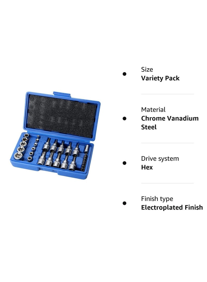 Barakah Tamper Proof Torx Bit Socket Set, Torx Driver Bits Tool, 29 Pcs Torx Star Bit Socket Set, Metric Hex Bit Sockets Set, 1/4'' 3/8'' 1/2'' Drive for Hand Use with Storage Case - Image 4