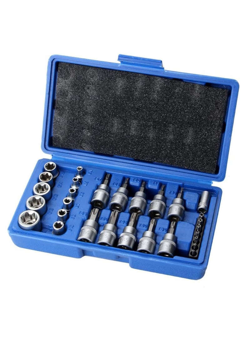 Barakah Tamper Proof Torx Bit Socket Set, Torx Driver Bits Tool, 29 Pcs Torx Star Bit Socket Set, Metric Hex Bit Sockets Set, 1/4'' 3/8'' 1/2'' Drive for Hand Use with Storage Case - Image 5