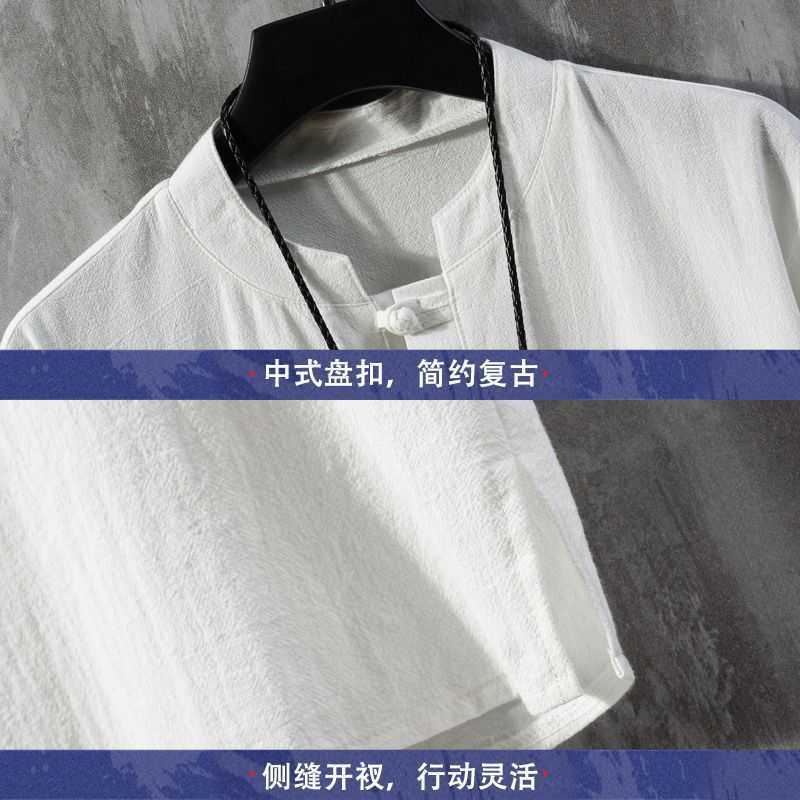 Embroidered Linen Short-sleeved T-shirt Men's Summer Thin Loose Trendy Brand plus size Tang Coat Chinese Style Cotton and Linen Buckle T-shirt - Image 4