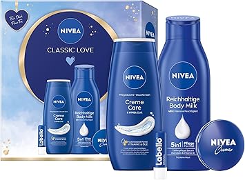 Nivea مجموعة هدايا نيفيا كلاسيك لوف مجموعة العناية بمنتجات الترطيب صندوق هدايا مع مغذي الاستحمام لابيلو حليب الجسم وكريم نيفيا - Image 1