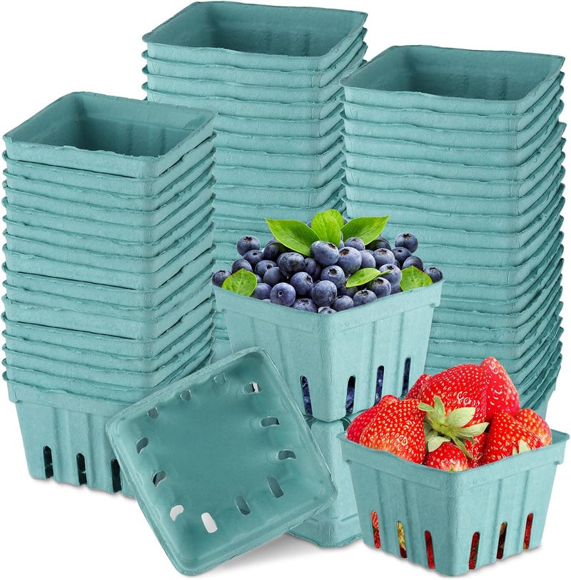 Rtteri 300 Pcs Green Molded Pulp Fiber Berry Baskets Berry Basket Bowl Produce Vented Container Farmhouse Berry Baskets for Vegetable Food Farmer Market Grocery Stores 43 x 43 x 3 Inch  - Image 1