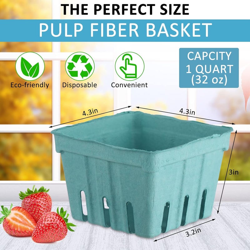 Rtteri 300 Pcs Green Molded Pulp Fiber Berry Baskets Berry Basket Bowl Produce Vented Container Farmhouse Berry Baskets for Vegetable Food Farmer Market Grocery Stores 43 x 43 x 3 Inch  - Image 2