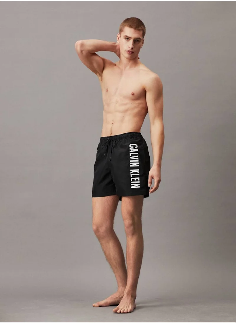 CALVIN KLEIN Men's Medium Drawstring Swim Shorts - Intense Power - Polyester, Black