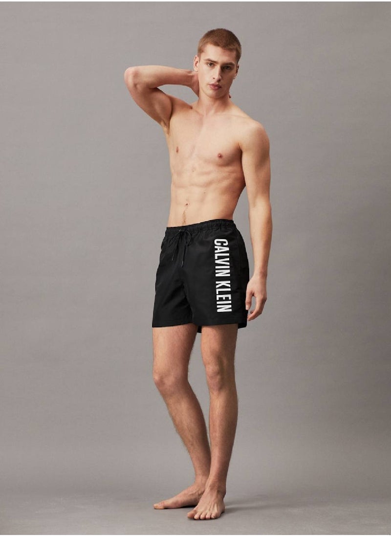 CALVIN KLEIN - Men's Medium Drawstring Swim Shorts - Intense Power - Polyester, Black - Image 1