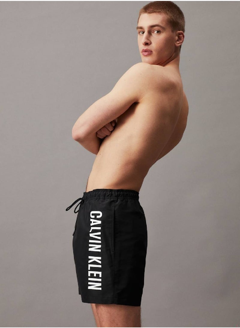 CALVIN KLEIN - Men's Medium Drawstring Swim Shorts - Intense Power - Polyester, Black - Image 1