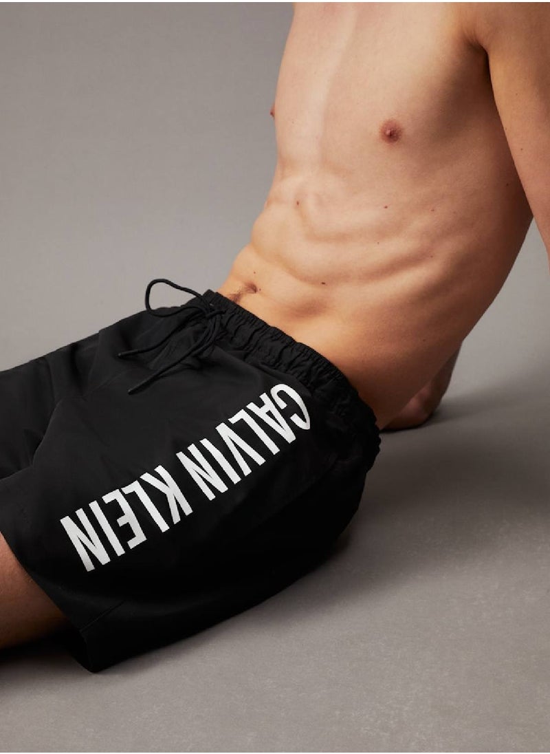 CALVIN KLEIN - Men's Medium Drawstring Swim Shorts - Intense Power - Polyester, Black - Image 1