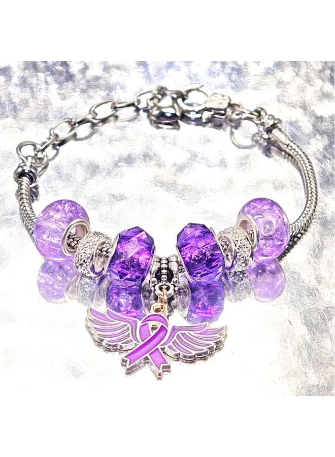 Purple Flying Ribbon Bracelet Courage Encouragement Charity Gift Women Strength Awareness - Image 1