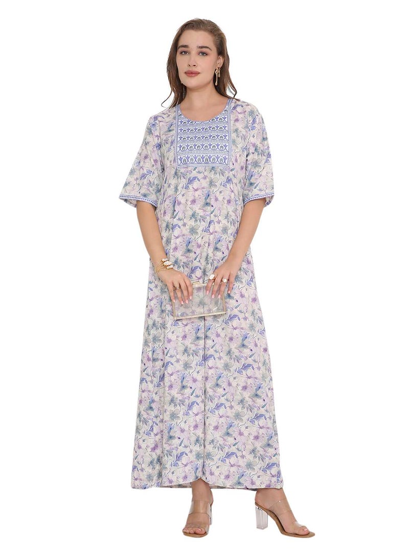 HANA & SARA BEAUTIFUL PRINTED LONG ARABIC KAFTAN FARASHA JALABIYA DRESSES  - Image 1