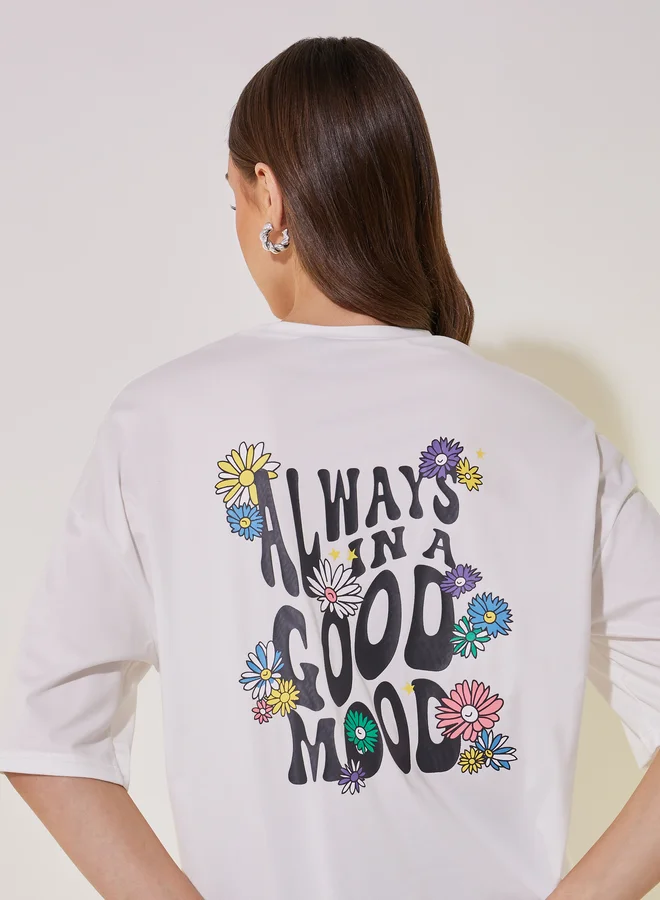 Take Two Slogan Print Round Neck T-Shirt and Pants Co-Ords