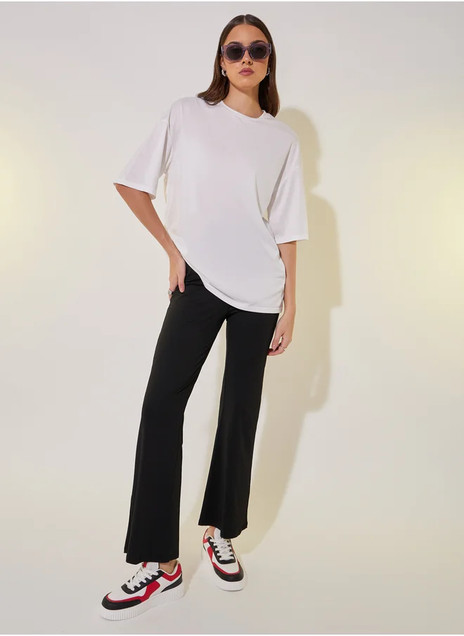 Styli Slogan Print Round Neck T-Shirt and Pants Co-Ords