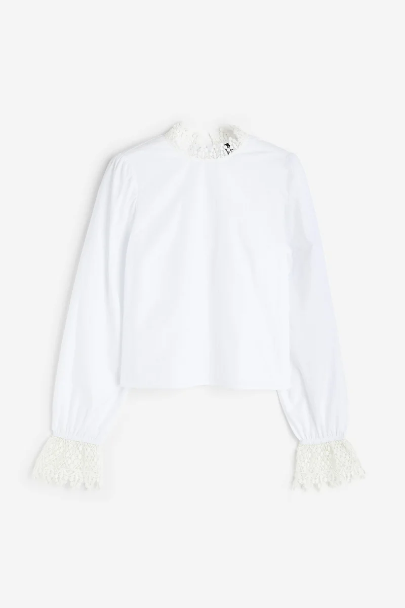 اتش اند ام Lace Trim Frill Sleeve Top
